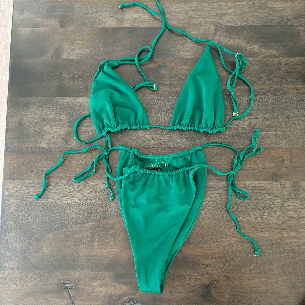 Skatie Swim Emerald Green Bikini Set -  Ella Top Small, Kristin Bottoms Medium